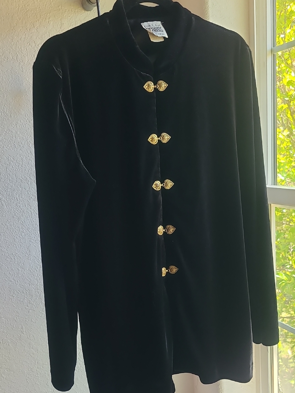 R&M Richards Black Velvet Blazer with Gold Buttons